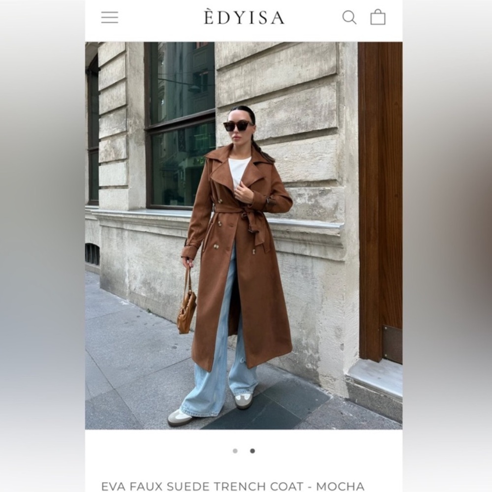 Brown Suede Trench Coat with Belted Waist and Wide Lapels